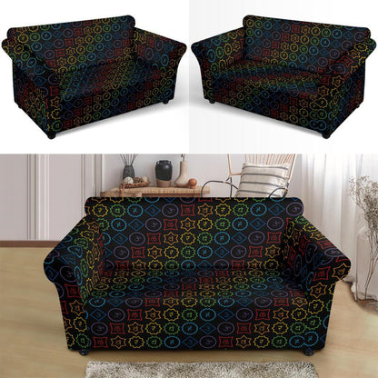 Chakra Colorful Symbol Pattern Loveseat Slipcover-JTAMIGO.COM