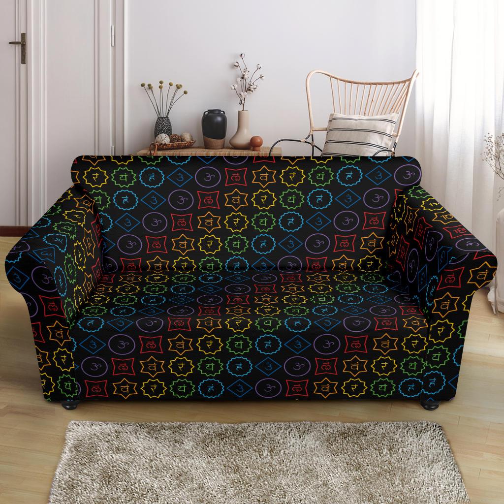Chakra Colorful Symbol Pattern Loveseat Slipcover-JTAMIGO.COM