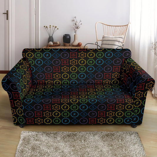 Chakra Colorful Symbol Pattern Loveseat Slipcover-JTAMIGO.COM