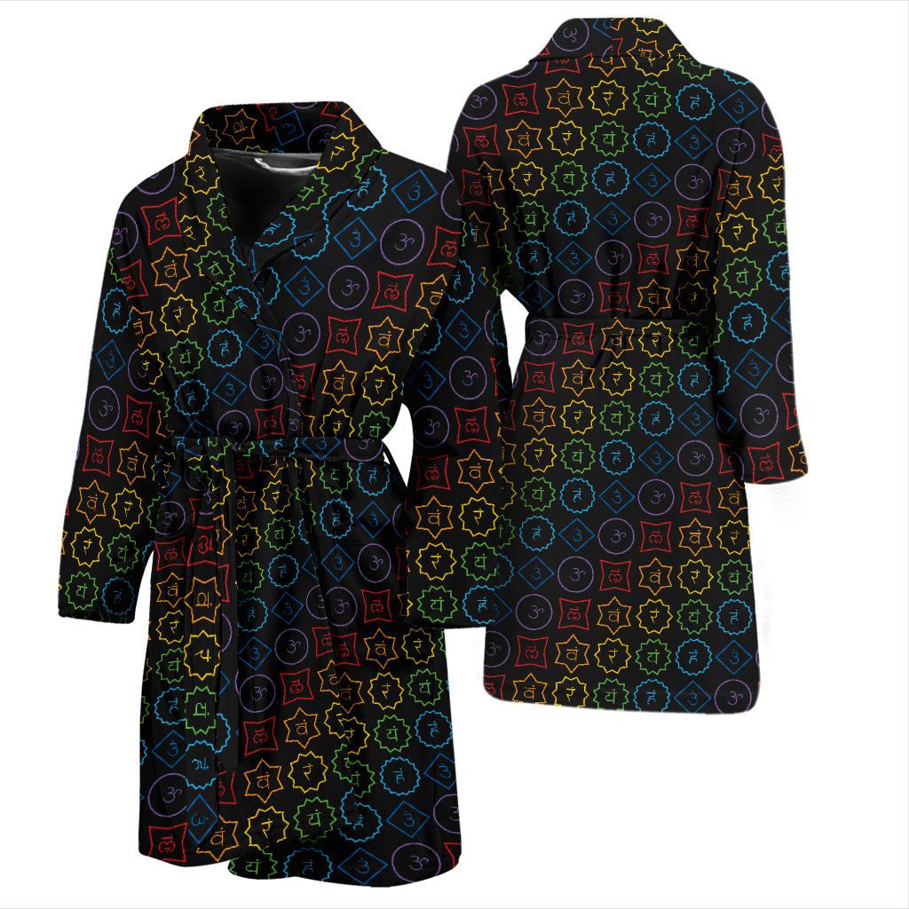 Chakra Colorful Symbol Pattern Men Bath Robe-JTAMIGO.COM