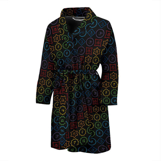 Chakra Colorful Symbol Pattern Men Bath Robe-JTAMIGO.COM