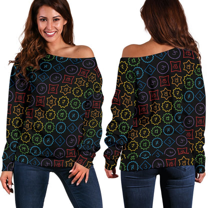 Chakra Colorful Symbol Pattern Off Shoulder Sweatshirt