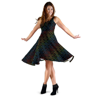 Chakra Colorful Symbol Pattern Sleeveless Dress