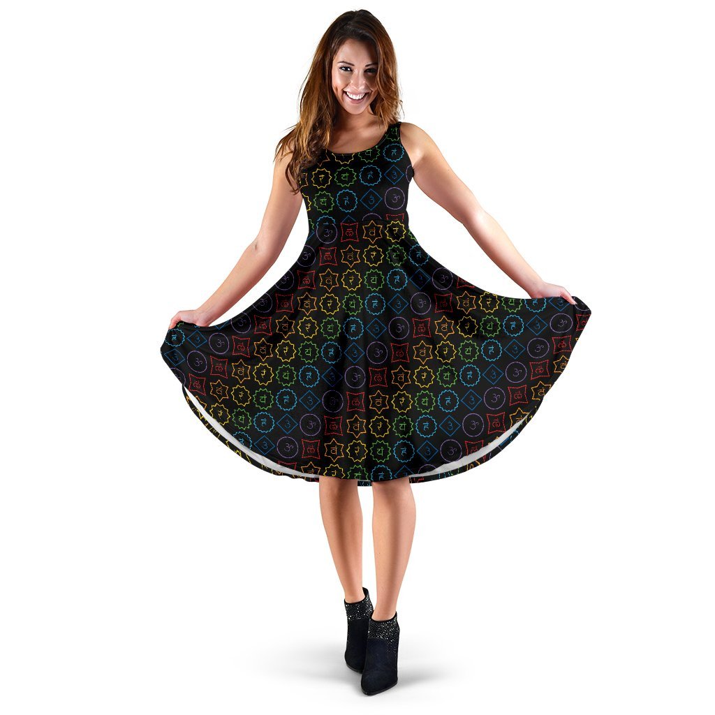 Chakra Colorful Symbol Pattern Sleeveless Dress