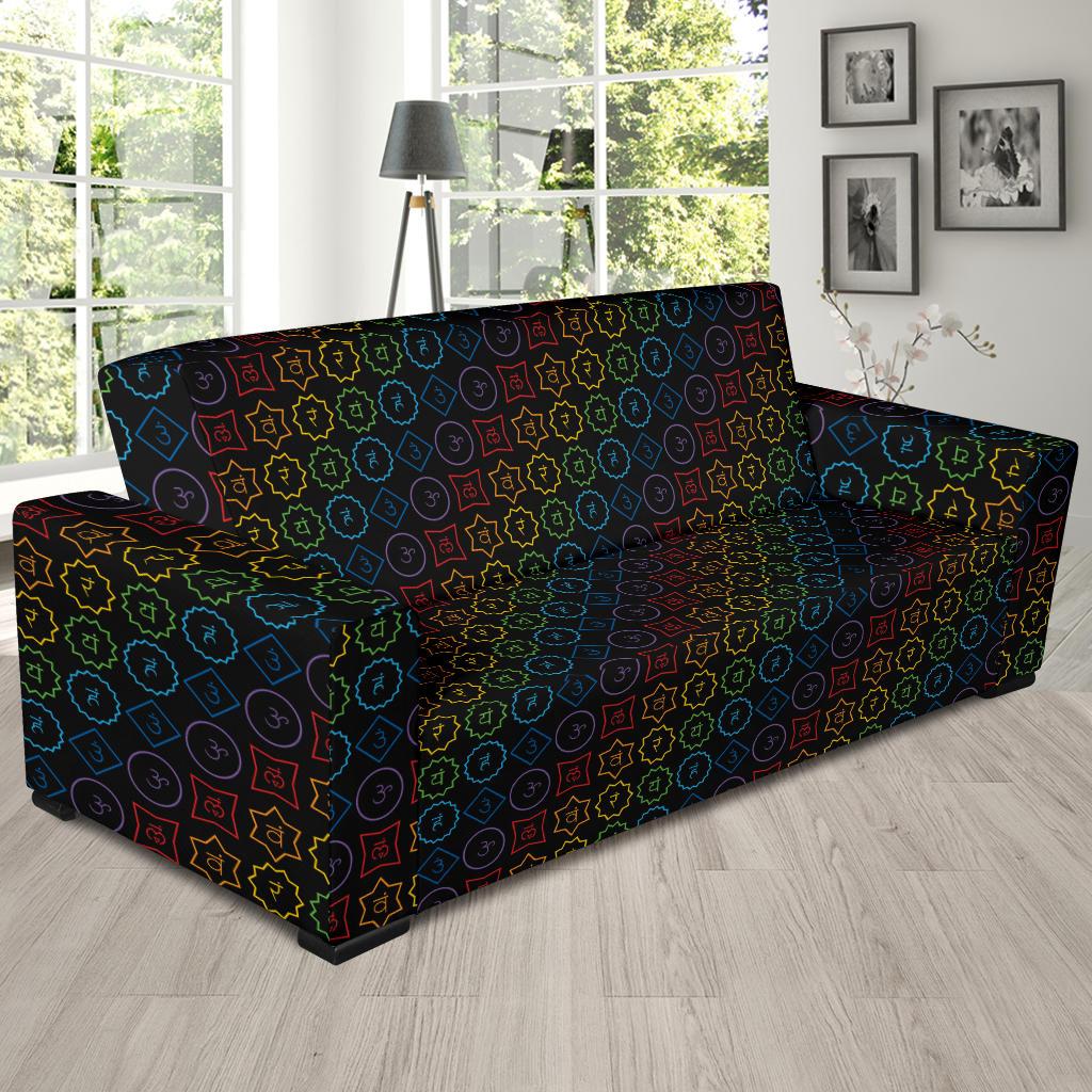 Chakra Colorful Symbol Pattern Sofa Slipcover-JTAMIGO.COM