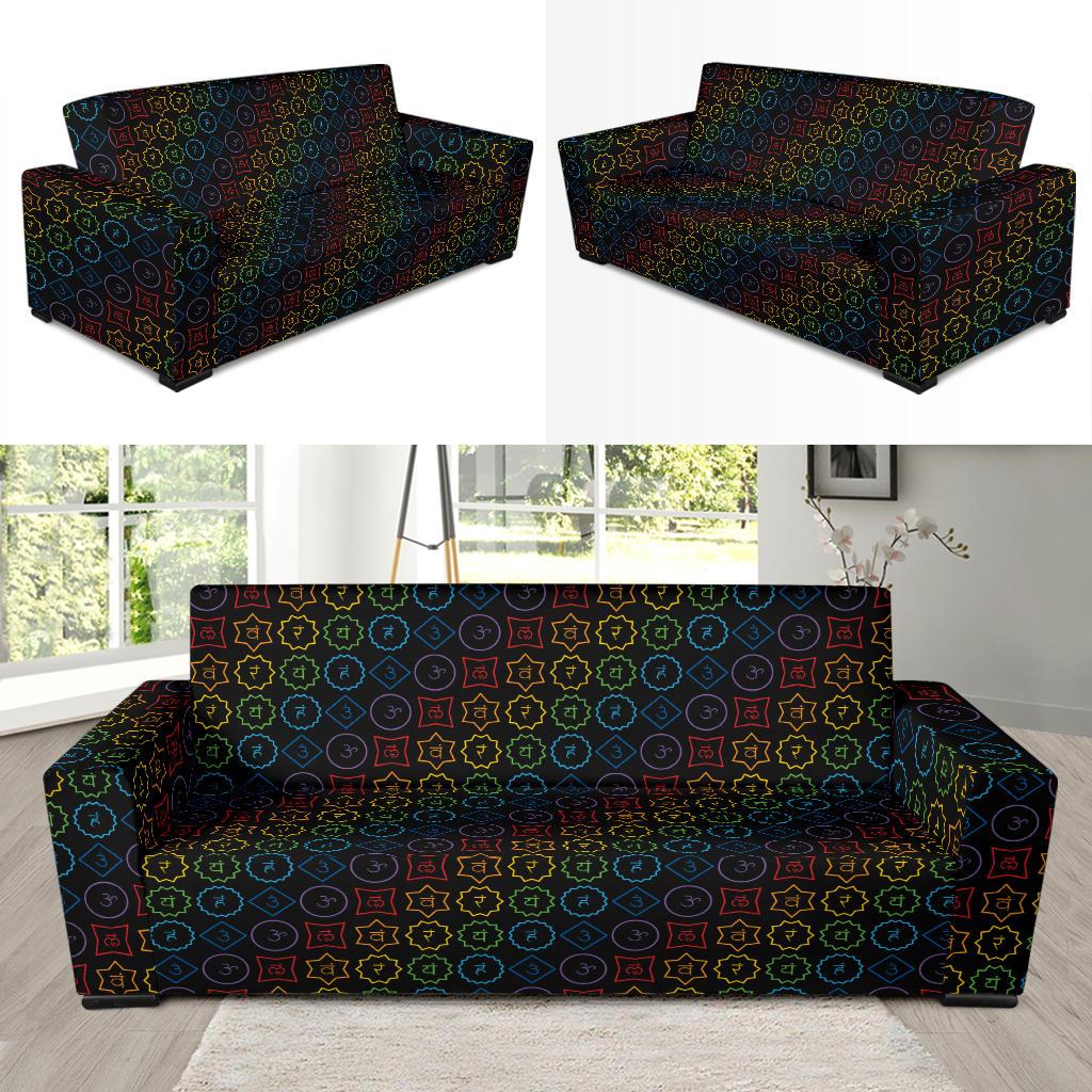 Chakra Colorful Symbol Pattern Sofa Slipcover-JTAMIGO.COM