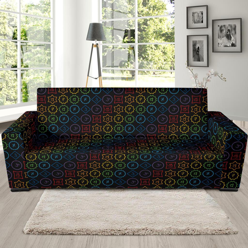 Chakra Colorful Symbol Pattern Sofa Slipcover-JTAMIGO.COM