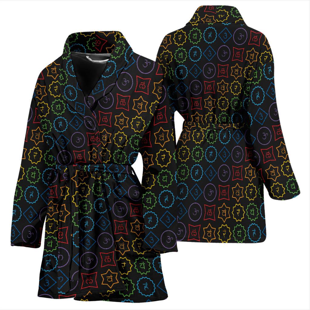 Chakra Colorful Symbol Pattern Women Bath Robe-JTAMIGO.COM
