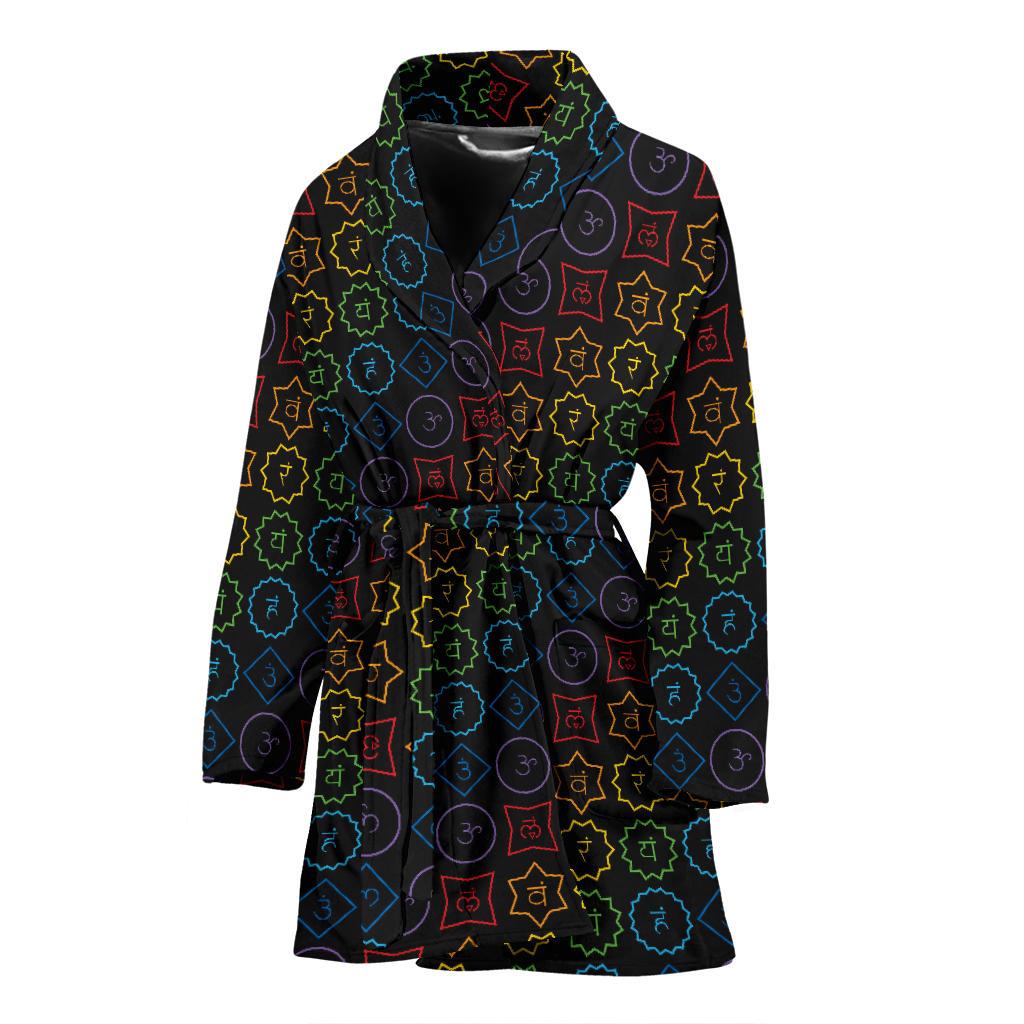 Chakra Colorful Symbol Pattern Women Bath Robe-JTAMIGO.COM