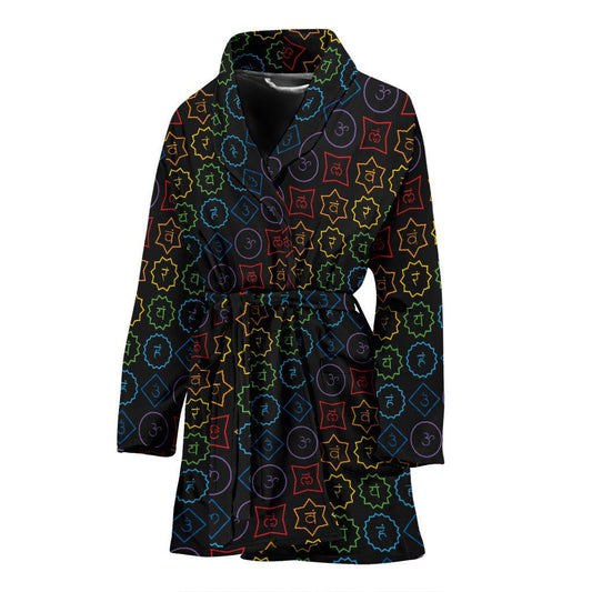 Chakra Colorful Symbol Pattern Women Bath Robe-JTAMIGO.COM