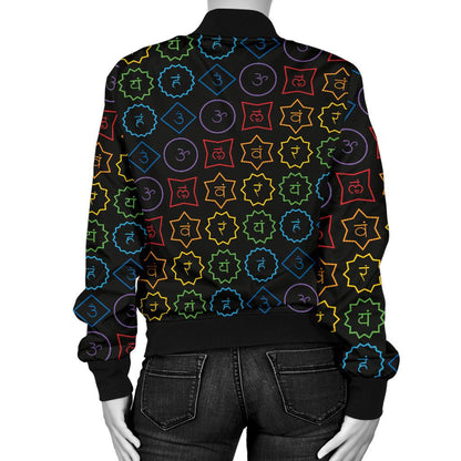 Chakra Colorful Symbol Pattern Women Casual Bomber Jacket