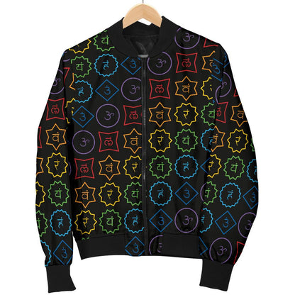 Chakra Colorful Symbol Pattern Women Casual Bomber Jacket
