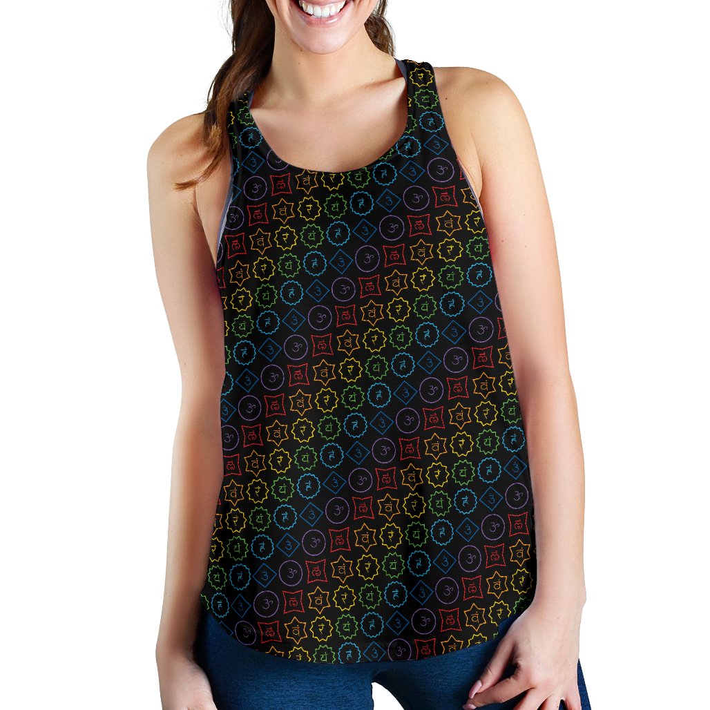 Chakra Colorful Symbol Pattern Women Racerback Tank Top