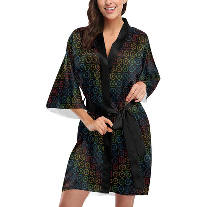 Chakra Colorful Symbol Pattern Women Short Kimono Robe
