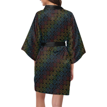 Chakra Colorful Symbol Pattern Women Short Kimono Robe
