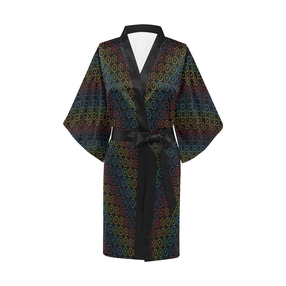 Chakra Colorful Symbol Pattern Women Short Kimono Robe