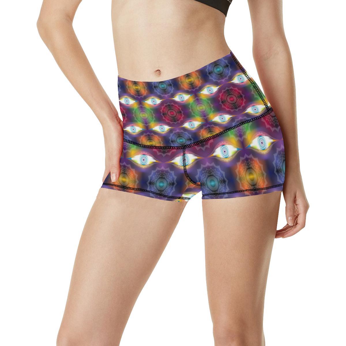 Chakra Eye Print Pattern High Waisted Spandex Shorts-JTAMIGO.COM