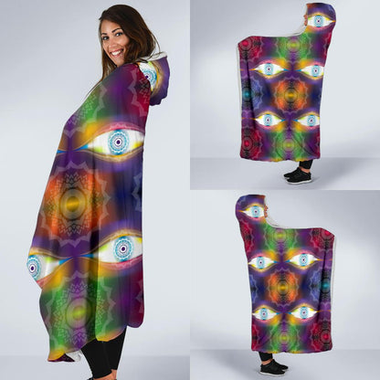 Chakra Eye Print Pattern Hooded Blanket-JTAMIGO.COM