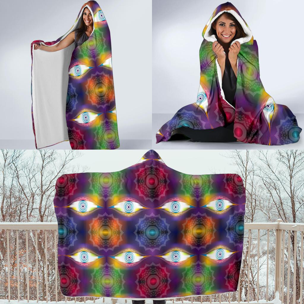 Chakra Eye Print Pattern Hooded Blanket-JTAMIGO.COM
