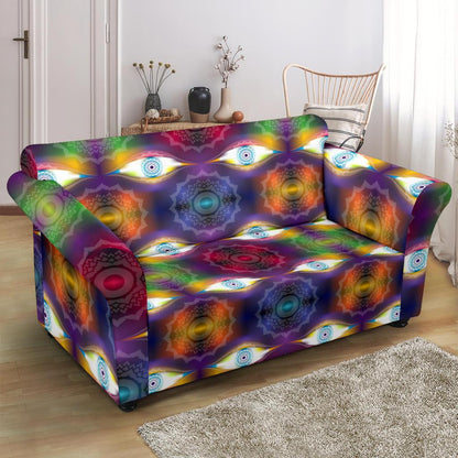 Chakra Eye Print Pattern Loveseat Slipcover-JTAMIGO.COM