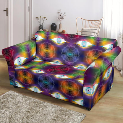 Chakra Eye Print Pattern Loveseat Slipcover-JTAMIGO.COM