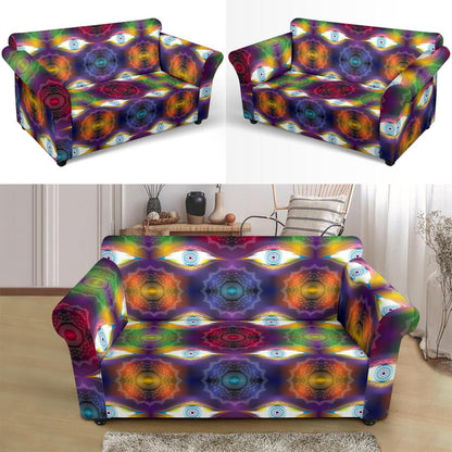 Chakra Eye Print Pattern Loveseat Slipcover-JTAMIGO.COM