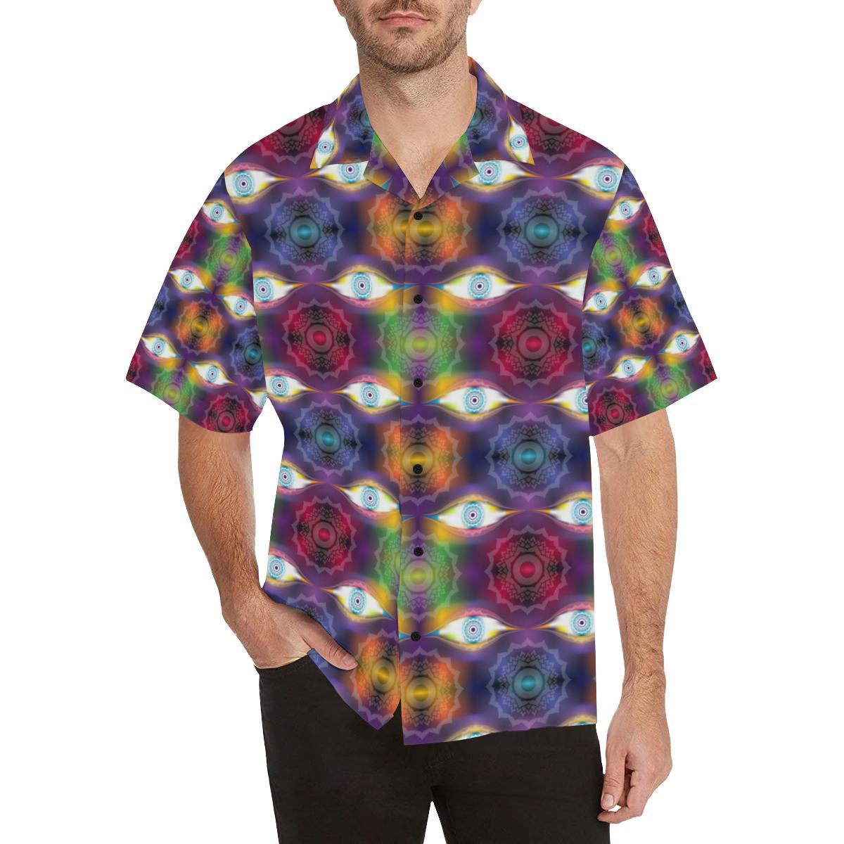 Chakra Eye Print Pattern Men Aloha Hawaiian Shirt