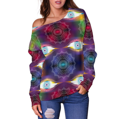 Chakra Eye Print Pattern Off Shoulder Sweatshirt