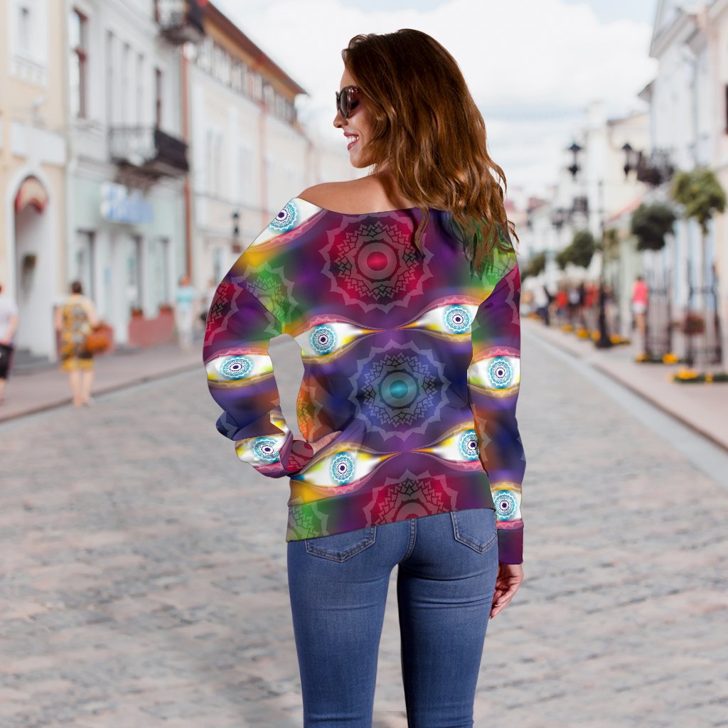 Chakra Eye Print Pattern Off Shoulder Sweatshirt