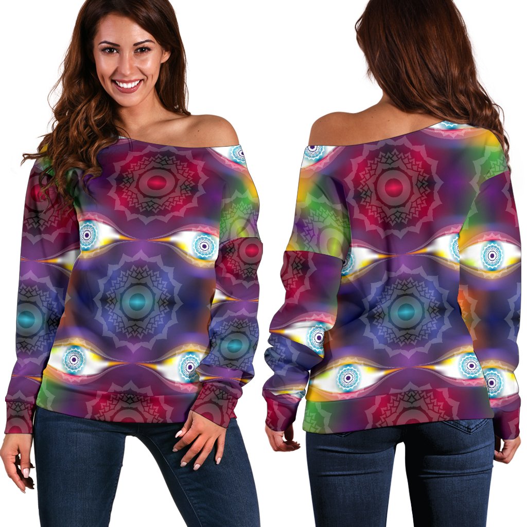 Chakra Eye Print Pattern Off Shoulder Sweatshirt