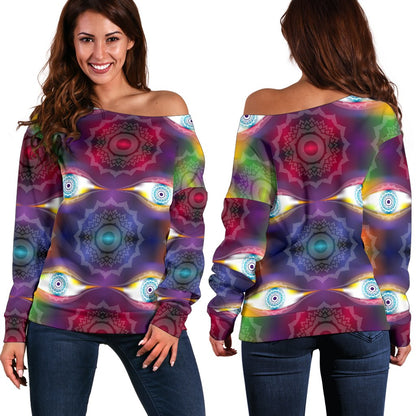 Chakra Eye Print Pattern Off Shoulder Sweatshirt