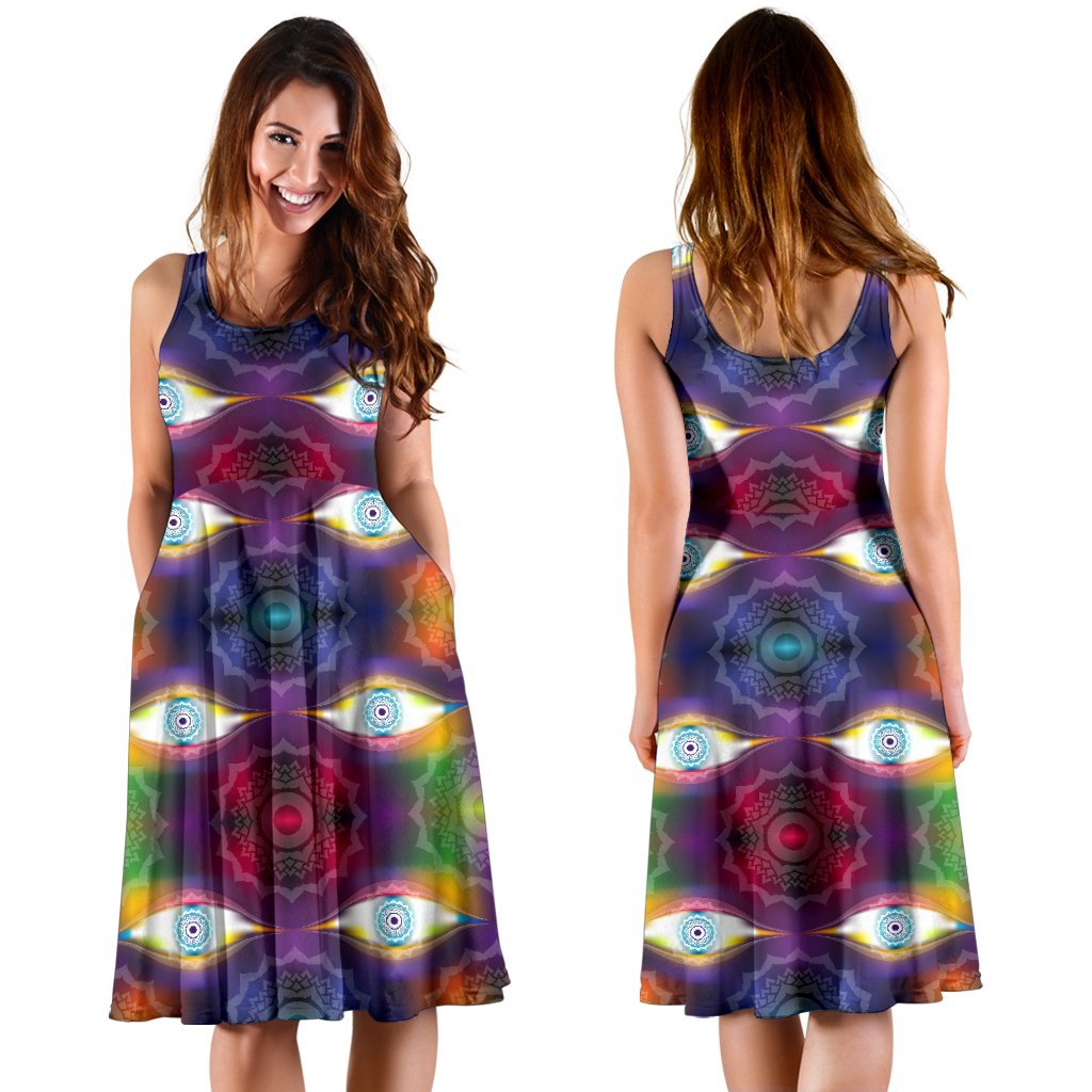 Chakra Eye Print Pattern Sleeveless Dress