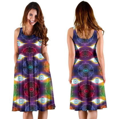 Chakra Eye Print Pattern Sleeveless Dress