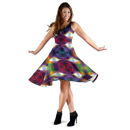 Chakra Eye Print Pattern Sleeveless Dress