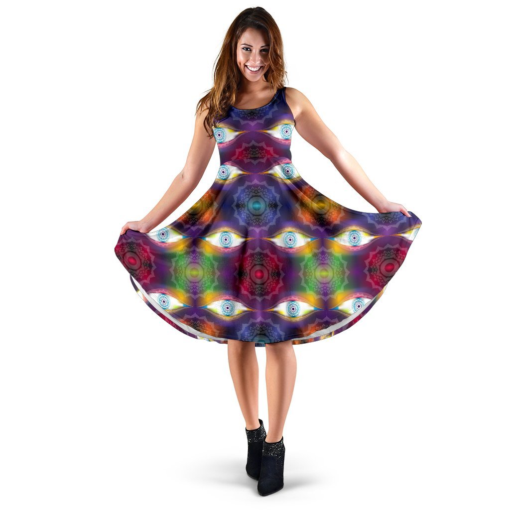 Chakra Eye Print Pattern Sleeveless Dress