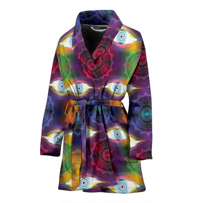 Chakra Eye Print Pattern Women Bath Robe-JTAMIGO.COM