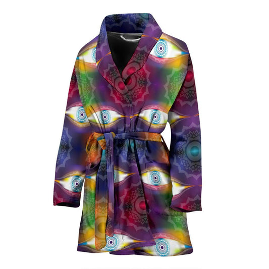 Chakra Eye Print Pattern Women Bath Robe-JTAMIGO.COM