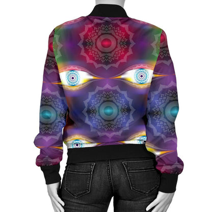 Chakra Eye Print Pattern Women Casual Bomber Jacket