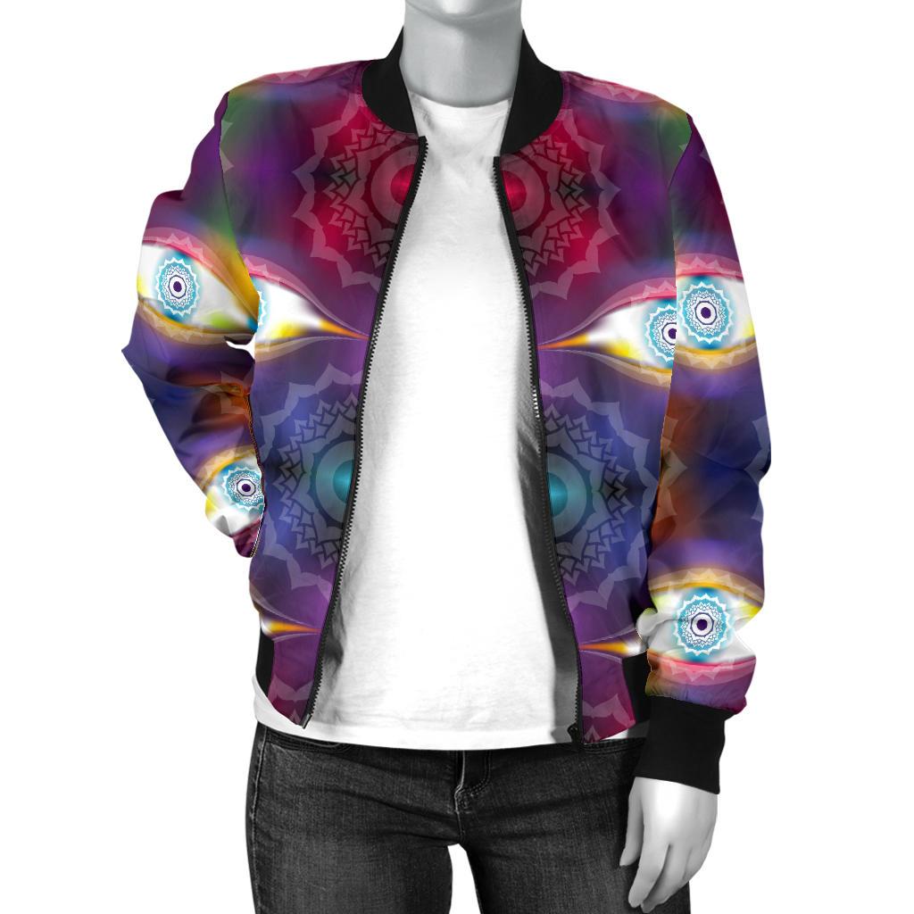 Chakra Eye Print Pattern Women Casual Bomber Jacket