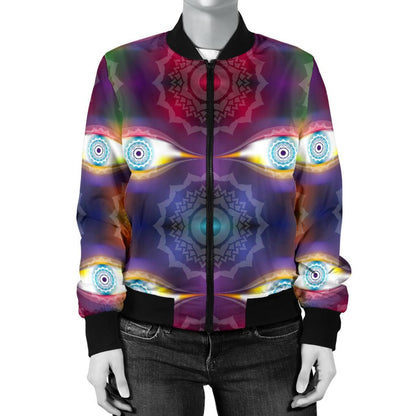 Chakra Eye Print Pattern Women Casual Bomber Jacket