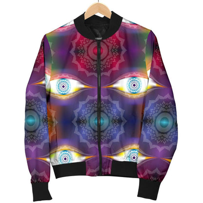 Chakra Eye Print Pattern Women Casual Bomber Jacket