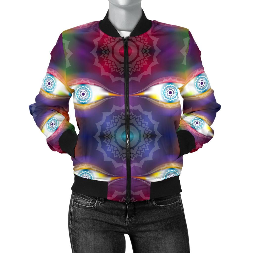 Chakra Eye Print Pattern Women Casual Bomber Jacket