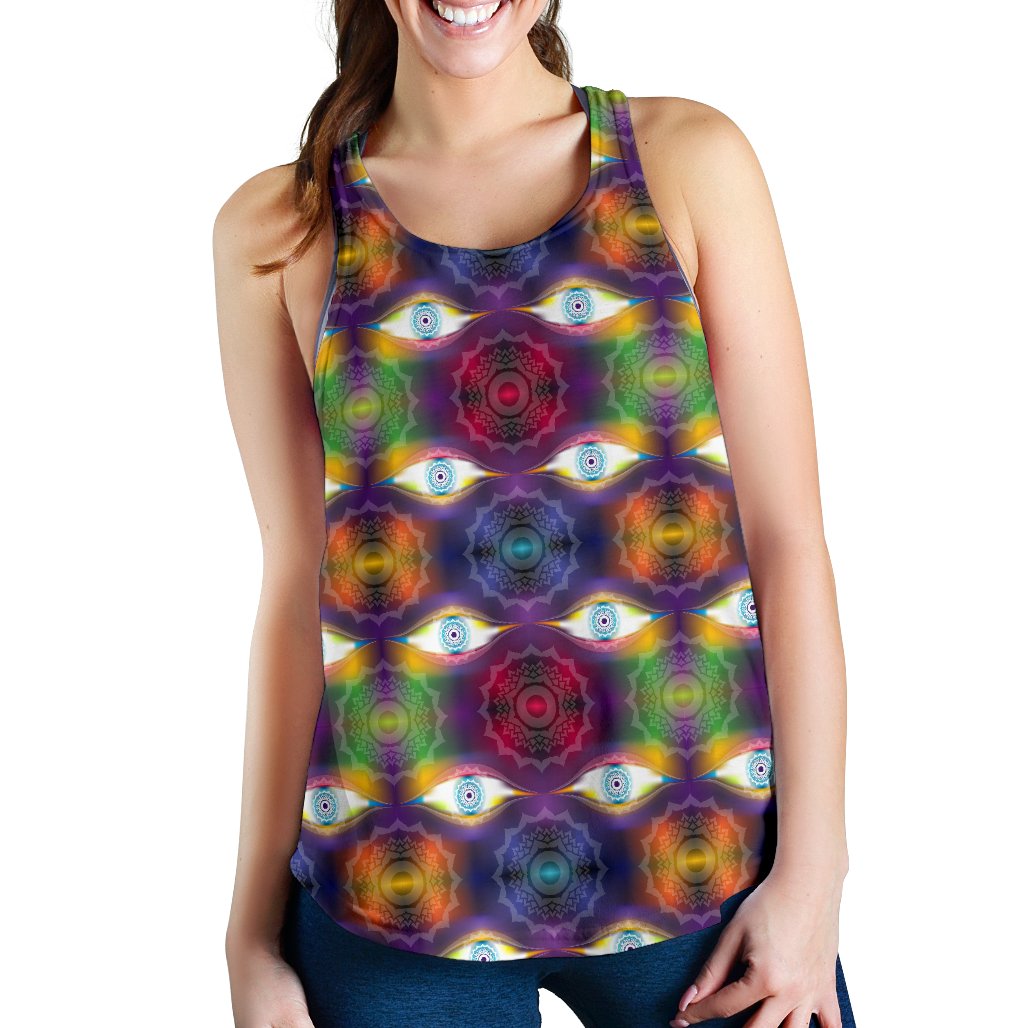 Chakra Eye Print Pattern Women Racerback Tank Top