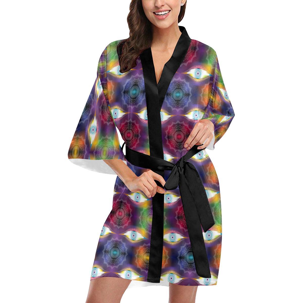 Chakra Eye Print Pattern Women Short Kimono Robe