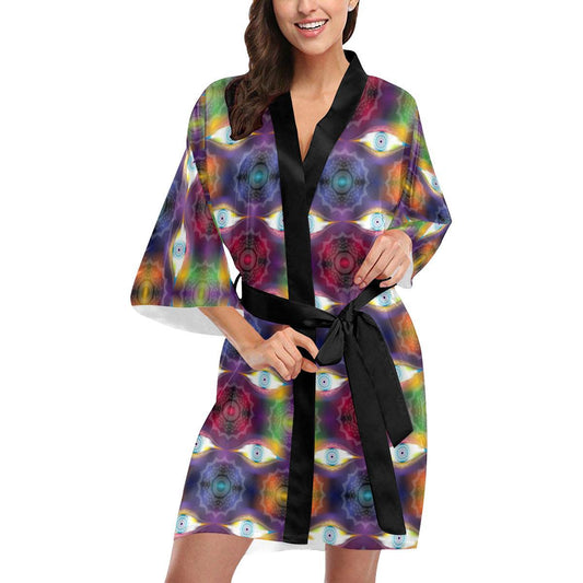 Chakra Eye Print Pattern Women Short Kimono Robe