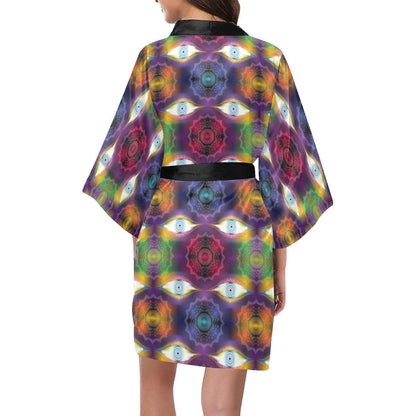 Chakra Eye Print Pattern Women Short Kimono Robe