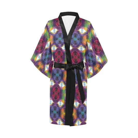 Chakra Eye Print Pattern Women Short Kimono Robe