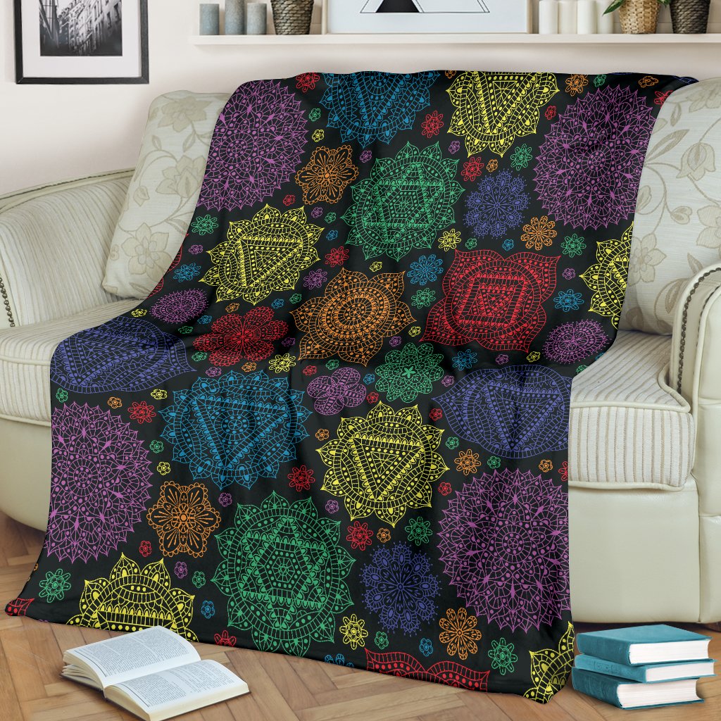 Chakra Mandala Print Pattern Fleece Blanket