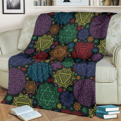 Chakra Mandala Print Pattern Fleece Blanket