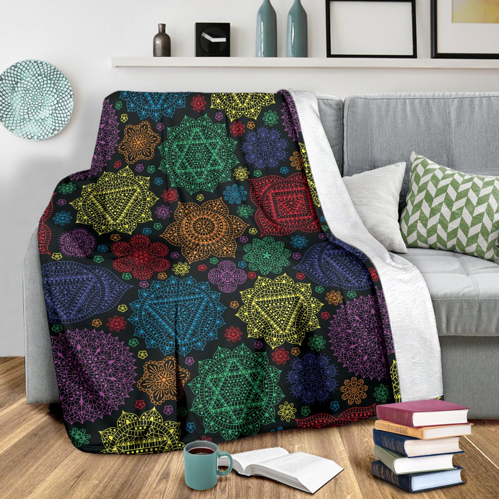 Chakra Mandala Print Pattern Fleece Blanket